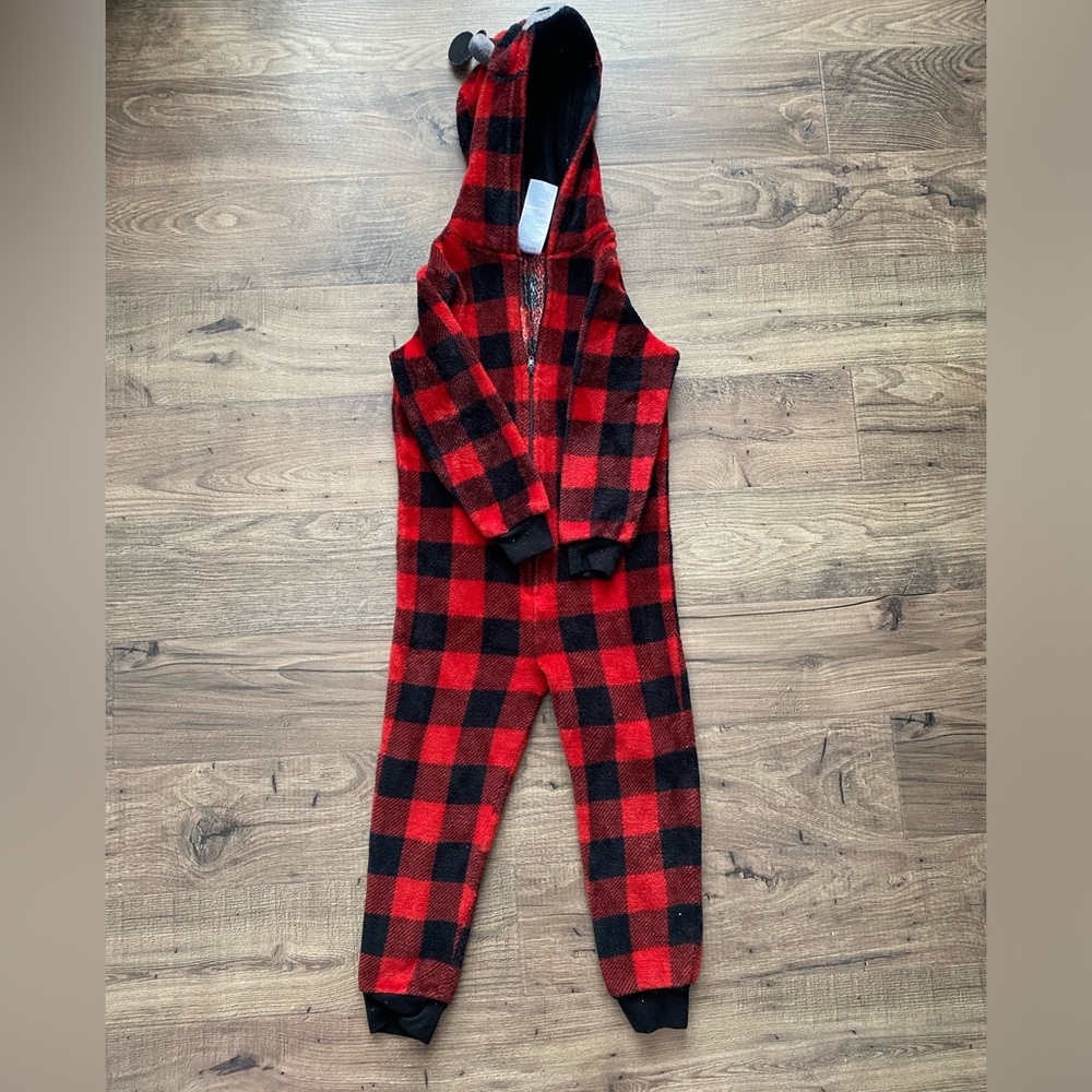 Cozy fleece one piece 4T red & black